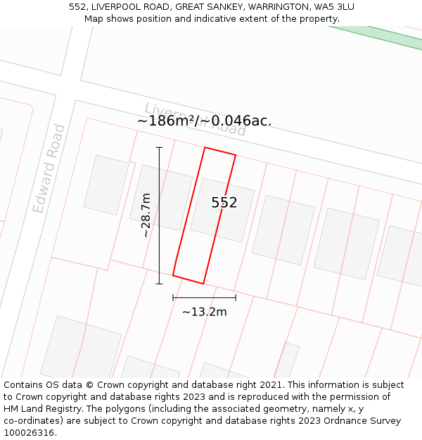 552, LIVERPOOL ROAD, GREAT SANKEY, WARRINGTON, WA5 3LU: Plot and title map