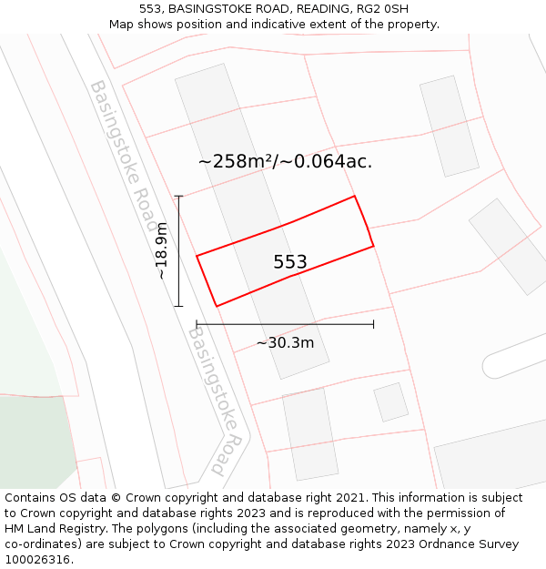 553, BASINGSTOKE ROAD, READING, RG2 0SH: Plot and title map