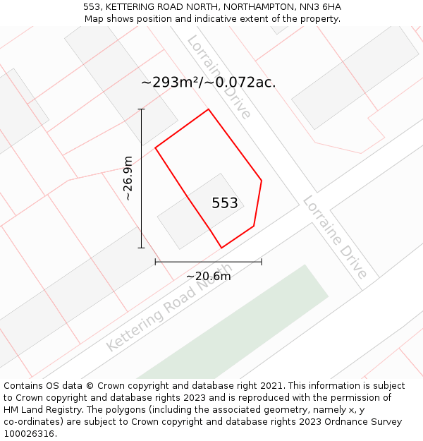 553, KETTERING ROAD NORTH, NORTHAMPTON, NN3 6HA: Plot and title map