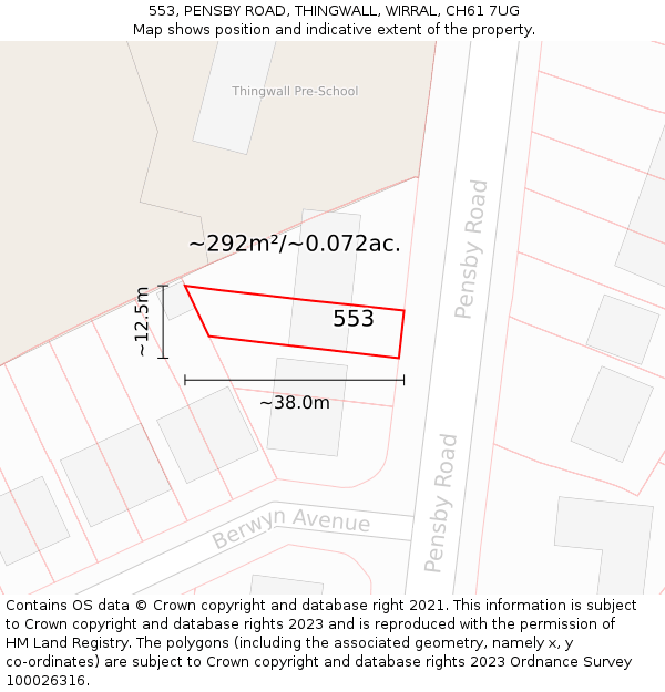 553, PENSBY ROAD, THINGWALL, WIRRAL, CH61 7UG: Plot and title map