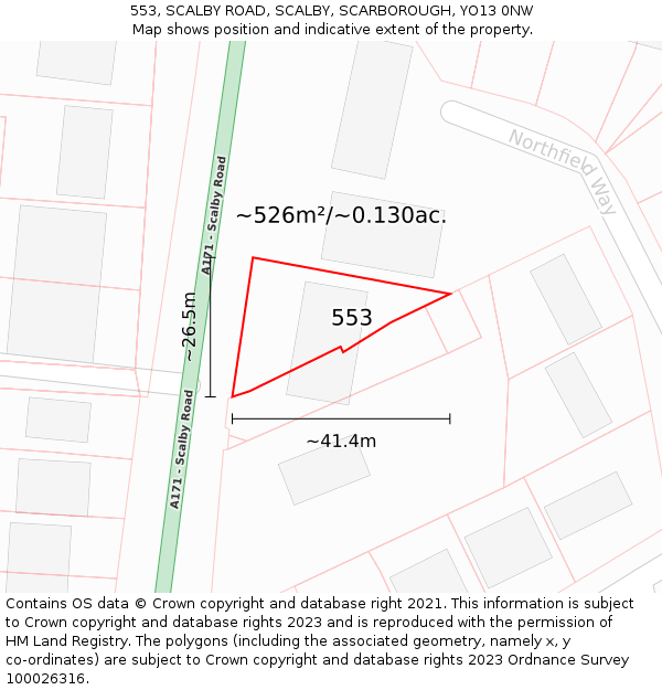 553, SCALBY ROAD, SCALBY, SCARBOROUGH, YO13 0NW: Plot and title map