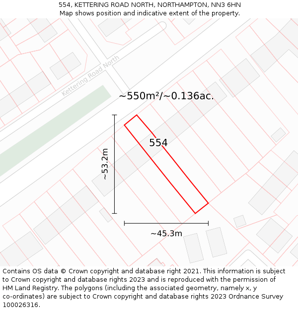 554, KETTERING ROAD NORTH, NORTHAMPTON, NN3 6HN: Plot and title map