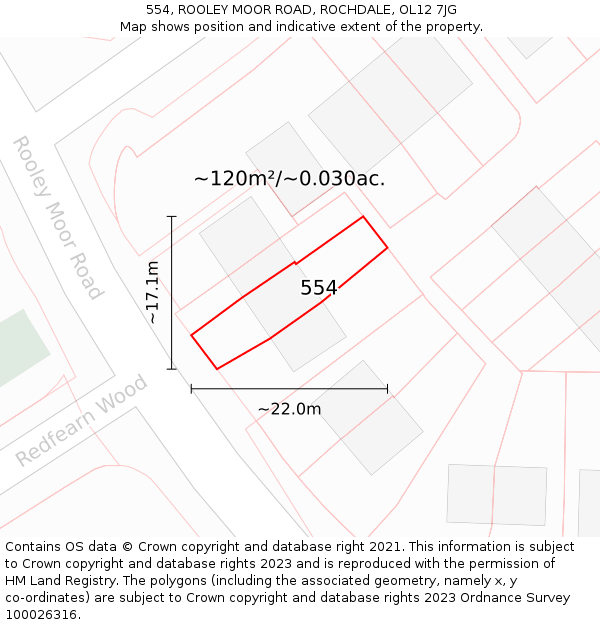 554, ROOLEY MOOR ROAD, ROCHDALE, OL12 7JG: Plot and title map