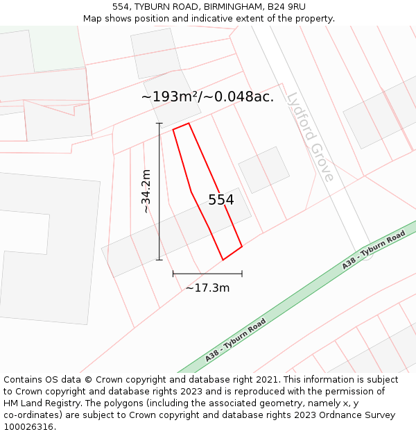 554, TYBURN ROAD, BIRMINGHAM, B24 9RU: Plot and title map