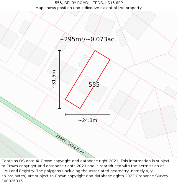 555, SELBY ROAD, LEEDS, LS15 8PP: Plot and title map