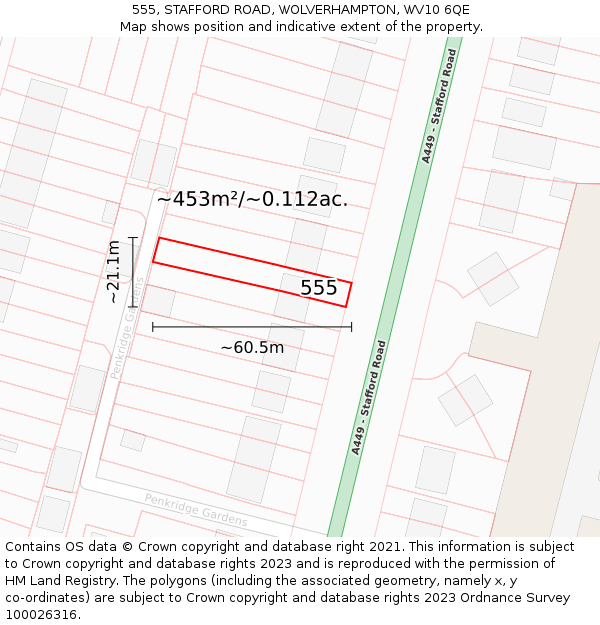 555, STAFFORD ROAD, WOLVERHAMPTON, WV10 6QE: Plot and title map