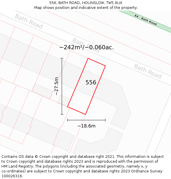 556, BATH ROAD, HOUNSLOW, TW5 9UX: Plot and title map