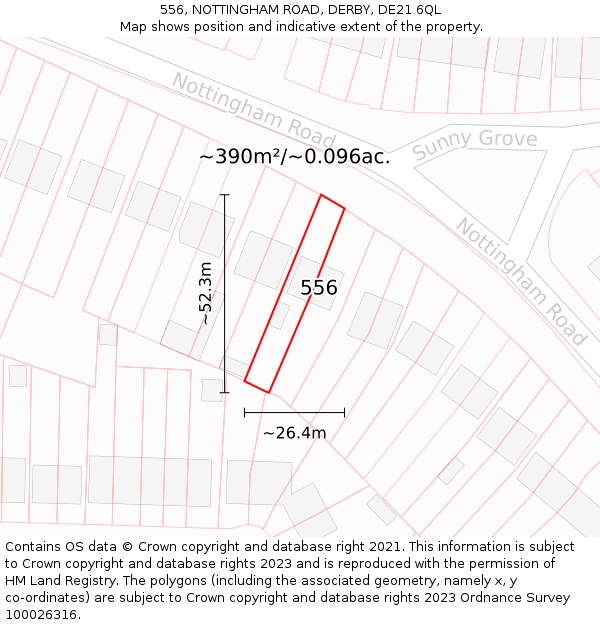 556, NOTTINGHAM ROAD, DERBY, DE21 6QL: Plot and title map