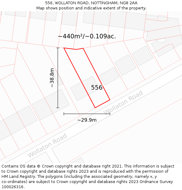 556, WOLLATON ROAD, NOTTINGHAM, NG8 2AA: Plot and title map