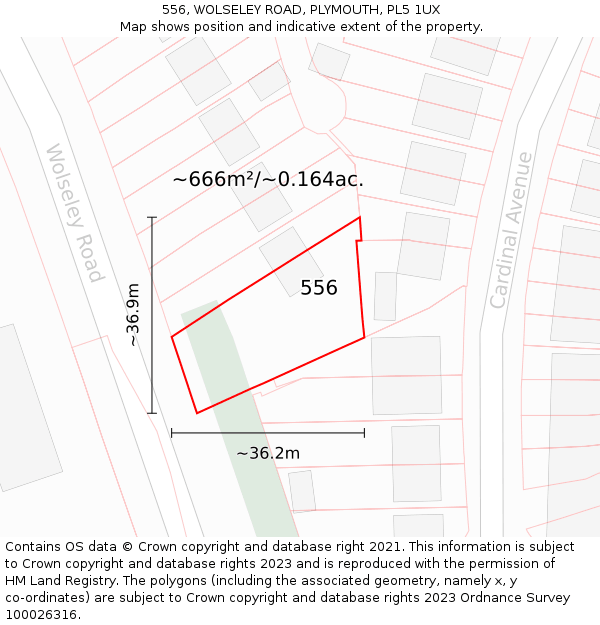 556, WOLSELEY ROAD, PLYMOUTH, PL5 1UX: Plot and title map