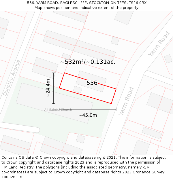 556, YARM ROAD, EAGLESCLIFFE, STOCKTON-ON-TEES, TS16 0BX: Plot and title map