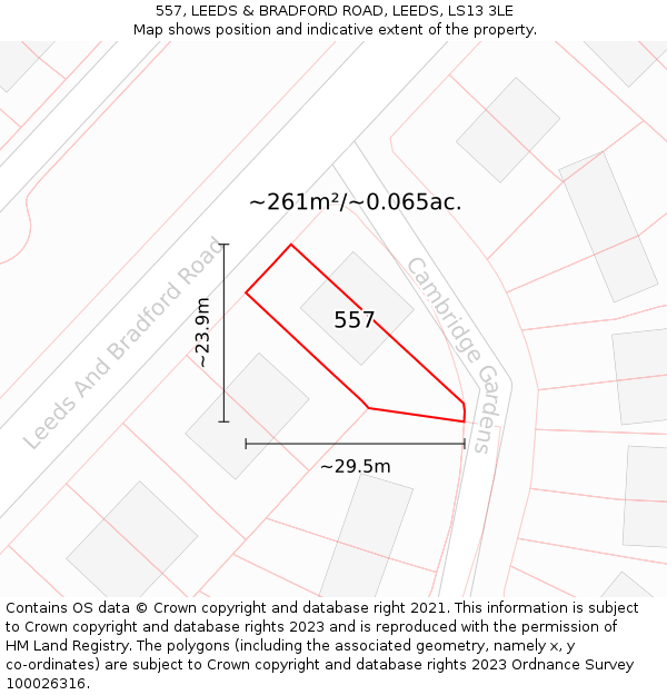 557, LEEDS & BRADFORD ROAD, LEEDS, LS13 3LE: Plot and title map