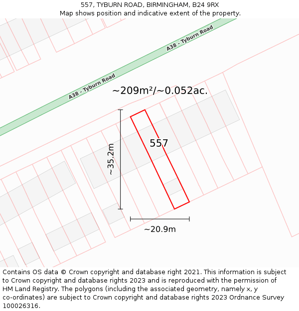 557, TYBURN ROAD, BIRMINGHAM, B24 9RX: Plot and title map