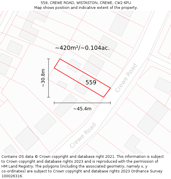 559, CREWE ROAD, WISTASTON, CREWE, CW2 6PU: Plot and title map