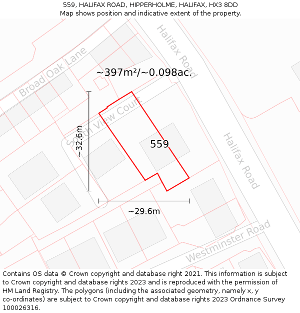 559, HALIFAX ROAD, HIPPERHOLME, HALIFAX, HX3 8DD: Plot and title map