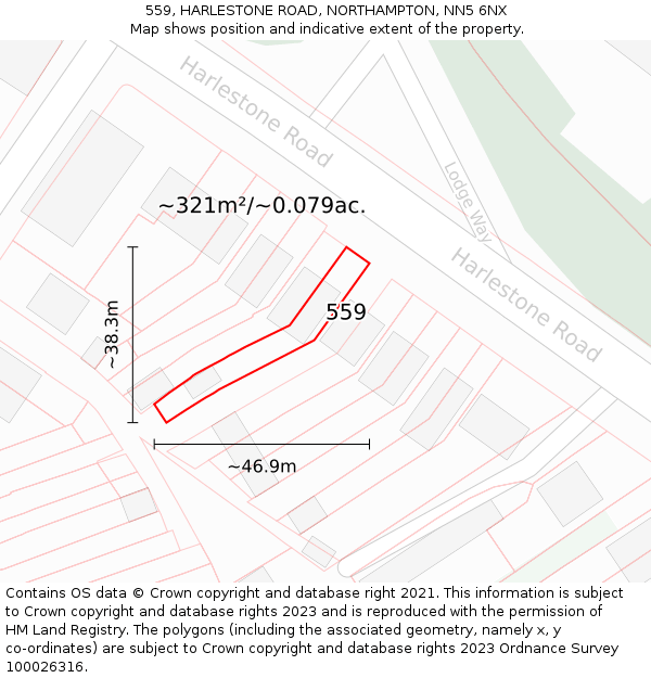 559, HARLESTONE ROAD, NORTHAMPTON, NN5 6NX: Plot and title map