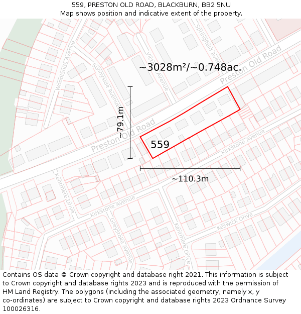 559, PRESTON OLD ROAD, BLACKBURN, BB2 5NU: Plot and title map