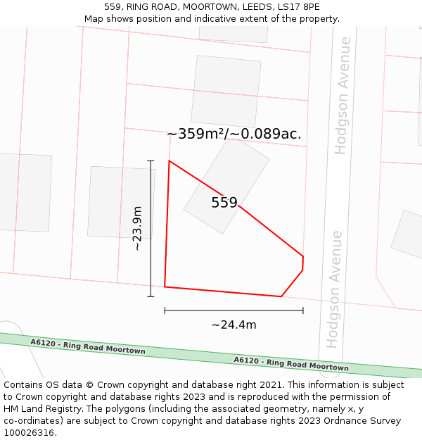 559, RING ROAD, MOORTOWN, LEEDS, LS17 8PE: Plot and title map