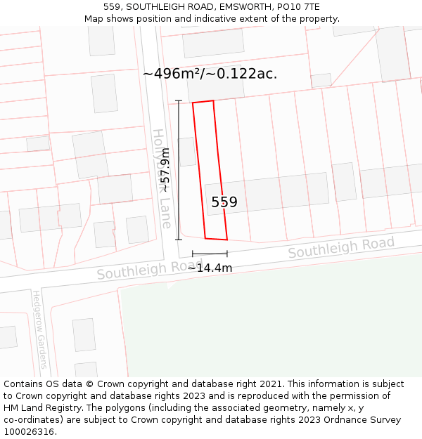 559, SOUTHLEIGH ROAD, EMSWORTH, PO10 7TE: Plot and title map