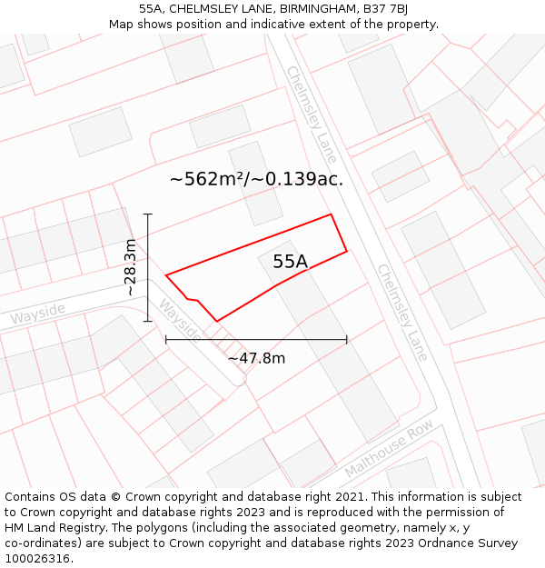 55A, CHELMSLEY LANE, BIRMINGHAM, B37 7BJ: Plot and title map