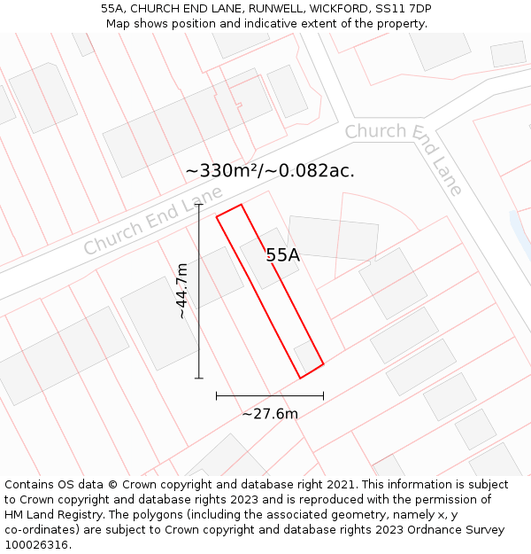 55A, CHURCH END LANE, RUNWELL, WICKFORD, SS11 7DP: Plot and title map