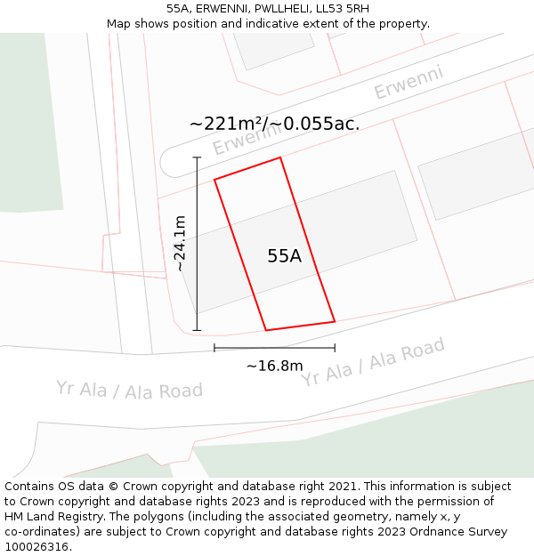55A, ERWENNI, PWLLHELI, LL53 5RH: Plot and title map