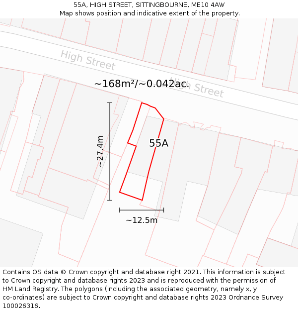 55A, HIGH STREET, SITTINGBOURNE, ME10 4AW: Plot and title map