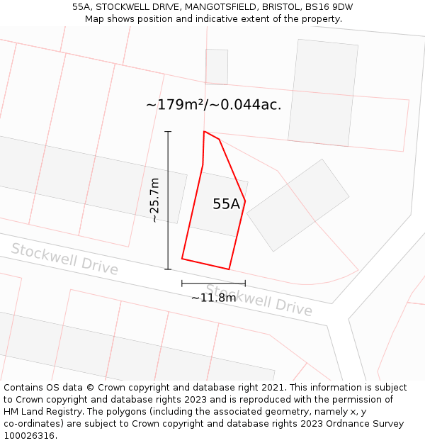 55A, STOCKWELL DRIVE, MANGOTSFIELD, BRISTOL, BS16 9DW: Plot and title map