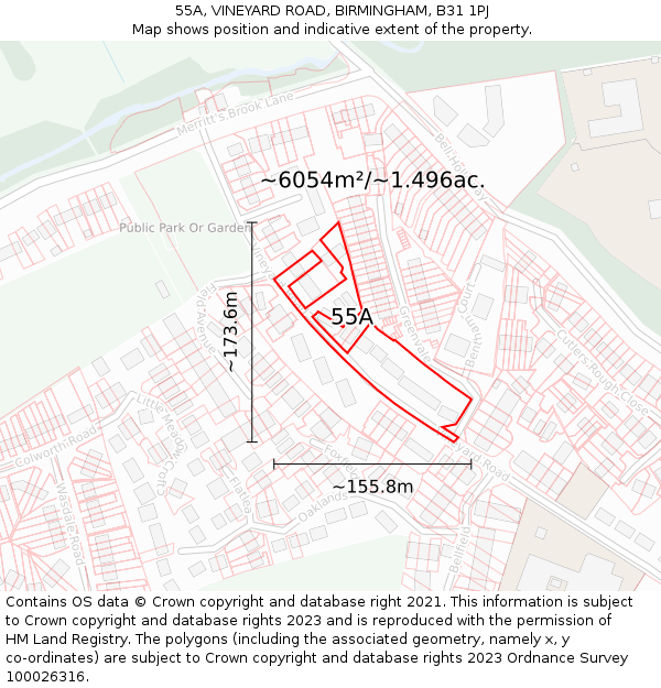 55A, VINEYARD ROAD, BIRMINGHAM, B31 1PJ: Plot and title map