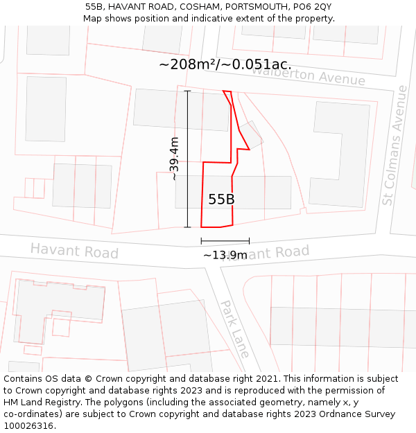 55B, HAVANT ROAD, COSHAM, PORTSMOUTH, PO6 2QY: Plot and title map