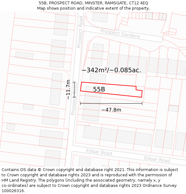 55B, PROSPECT ROAD, MINSTER, RAMSGATE, CT12 4EQ: Plot and title map