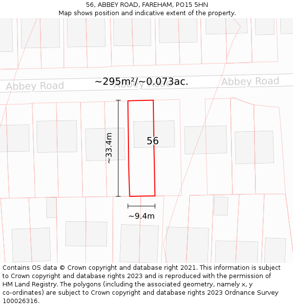 56, ABBEY ROAD, FAREHAM, PO15 5HN: Plot and title map