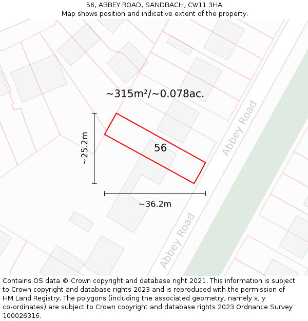 56, ABBEY ROAD, SANDBACH, CW11 3HA: Plot and title map