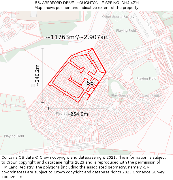 56, ABERFORD DRIVE, HOUGHTON LE SPRING, DH4 4ZH: Plot and title map