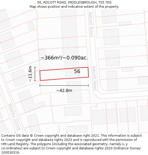 56, ADCOTT ROAD, MIDDLESBROUGH, TS5 7ES: Plot and title map