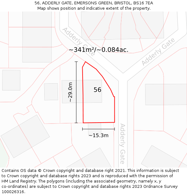 56, ADDERLY GATE, EMERSONS GREEN, BRISTOL, BS16 7EA: Plot and title map