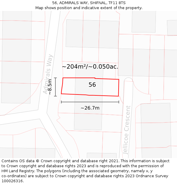 56, ADMIRALS WAY, SHIFNAL, TF11 8TS: Plot and title map