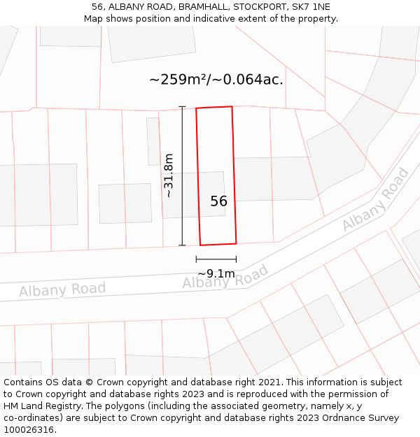 56, ALBANY ROAD, BRAMHALL, STOCKPORT, SK7 1NE: Plot and title map