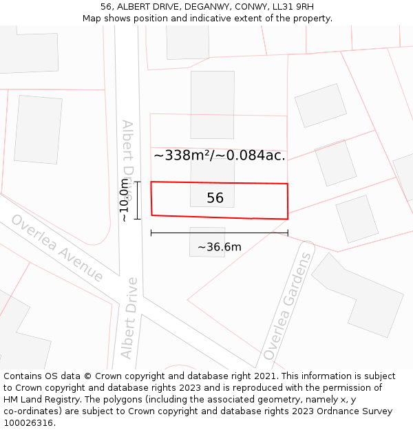 56, ALBERT DRIVE, DEGANWY, CONWY, LL31 9RH: Plot and title map