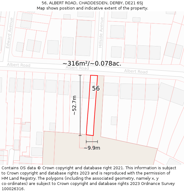 56, ALBERT ROAD, CHADDESDEN, DERBY, DE21 6SJ: Plot and title map