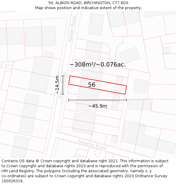 56, ALBION ROAD, BIRCHINGTON, CT7 9DS: Plot and title map