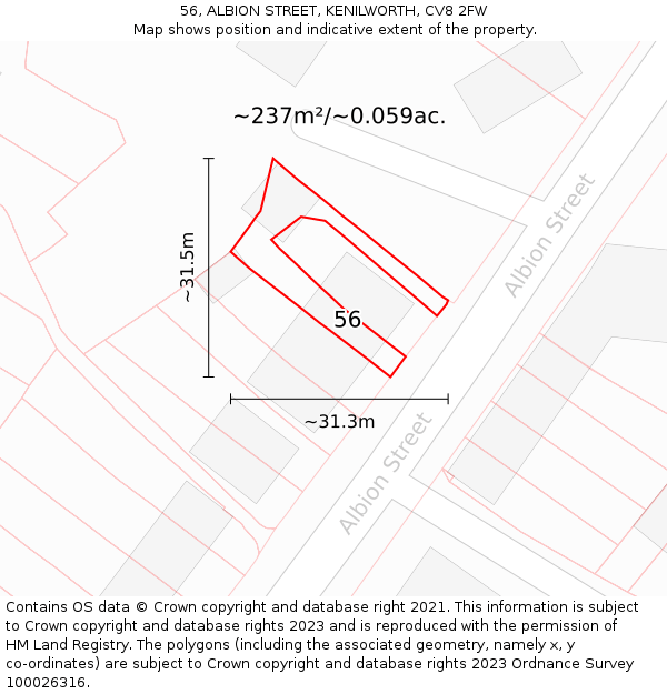 56, ALBION STREET, KENILWORTH, CV8 2FW: Plot and title map