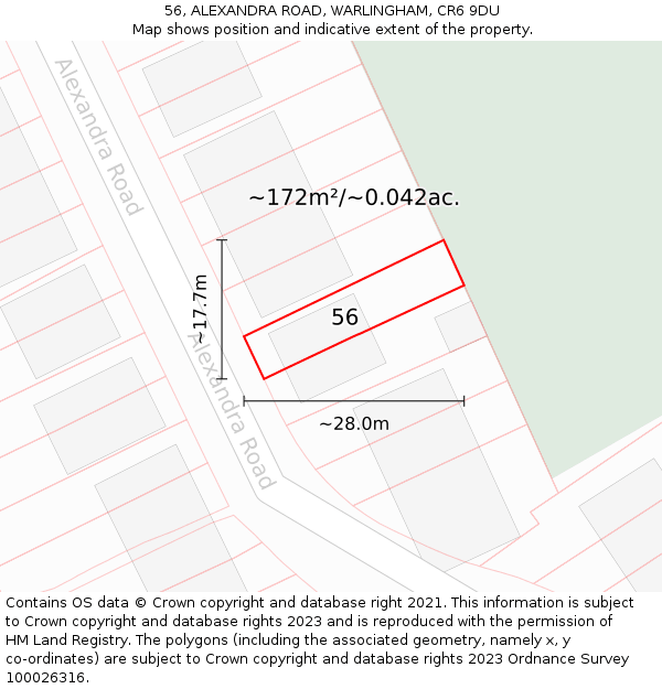 56, ALEXANDRA ROAD, WARLINGHAM, CR6 9DU: Plot and title map