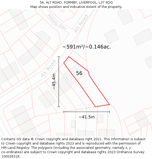 56, ALT ROAD, FORMBY, LIVERPOOL, L37 6DG: Plot and title map