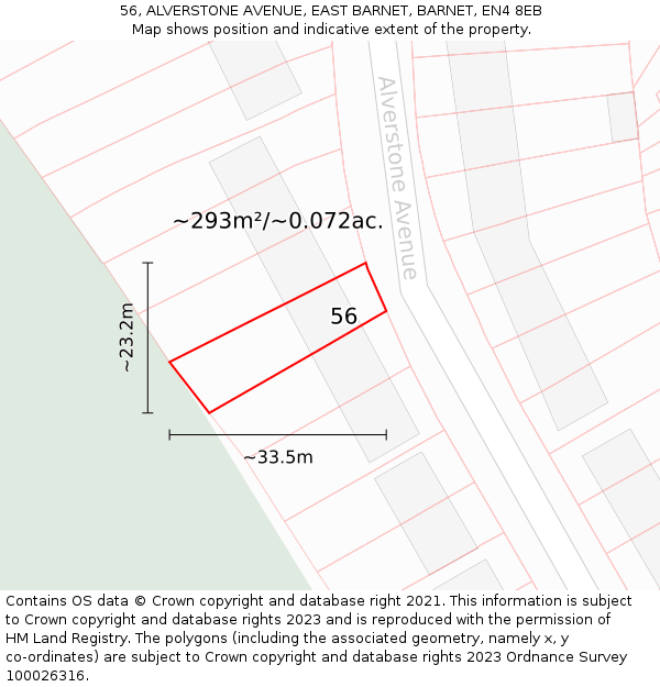 56, ALVERSTONE AVENUE, EAST BARNET, BARNET, EN4 8EB: Plot and title map