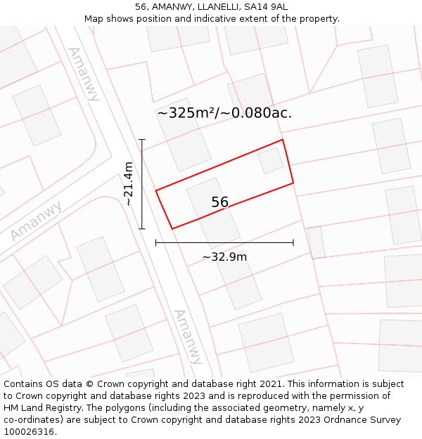 56, AMANWY, LLANELLI, SA14 9AL: Plot and title map