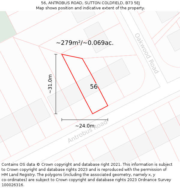 56, ANTROBUS ROAD, SUTTON COLDFIELD, B73 5EJ: Plot and title map