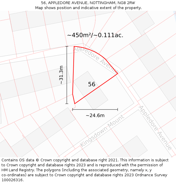 56, APPLEDORE AVENUE, NOTTINGHAM, NG8 2RW: Plot and title map