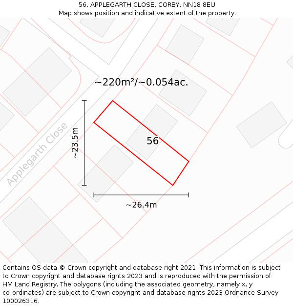 56, APPLEGARTH CLOSE, CORBY, NN18 8EU: Plot and title map