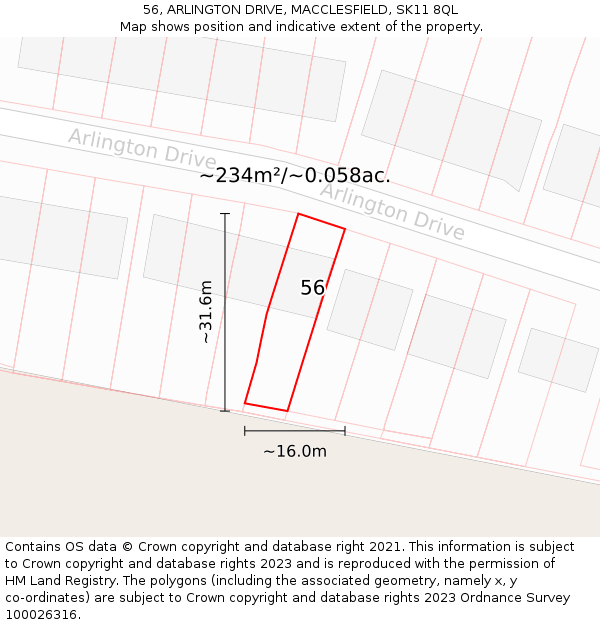 56, ARLINGTON DRIVE, MACCLESFIELD, SK11 8QL: Plot and title map